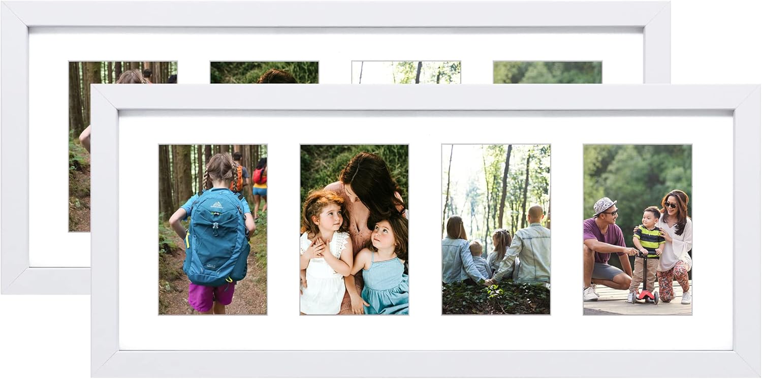 8x20 White Collage Picture Frames with 4 Openings, Display Multiple Four 4x6 Photos