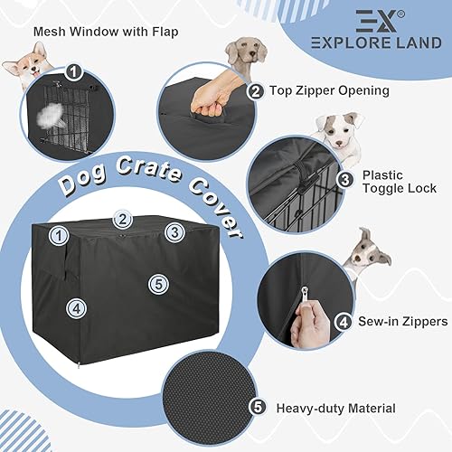 Miniatura 3 de Explore Land - Funda para jaula de perro de 48 pulgadas, de poliéster, resistente, ajuste universal para jaula de perro de alambre (negro)