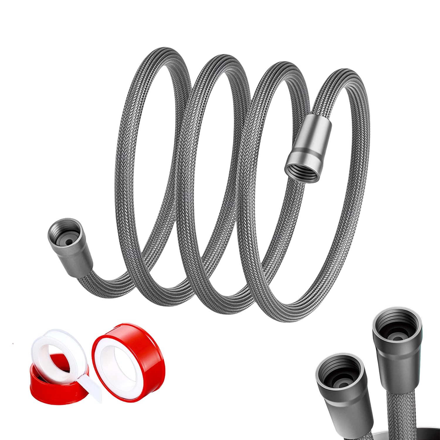 Manguera de ducha extra larga mejorada de 59 pulgadas, repuesto flexible a prueba de expones, color gris, 1 unidad, ideal para uso doméstico y spa