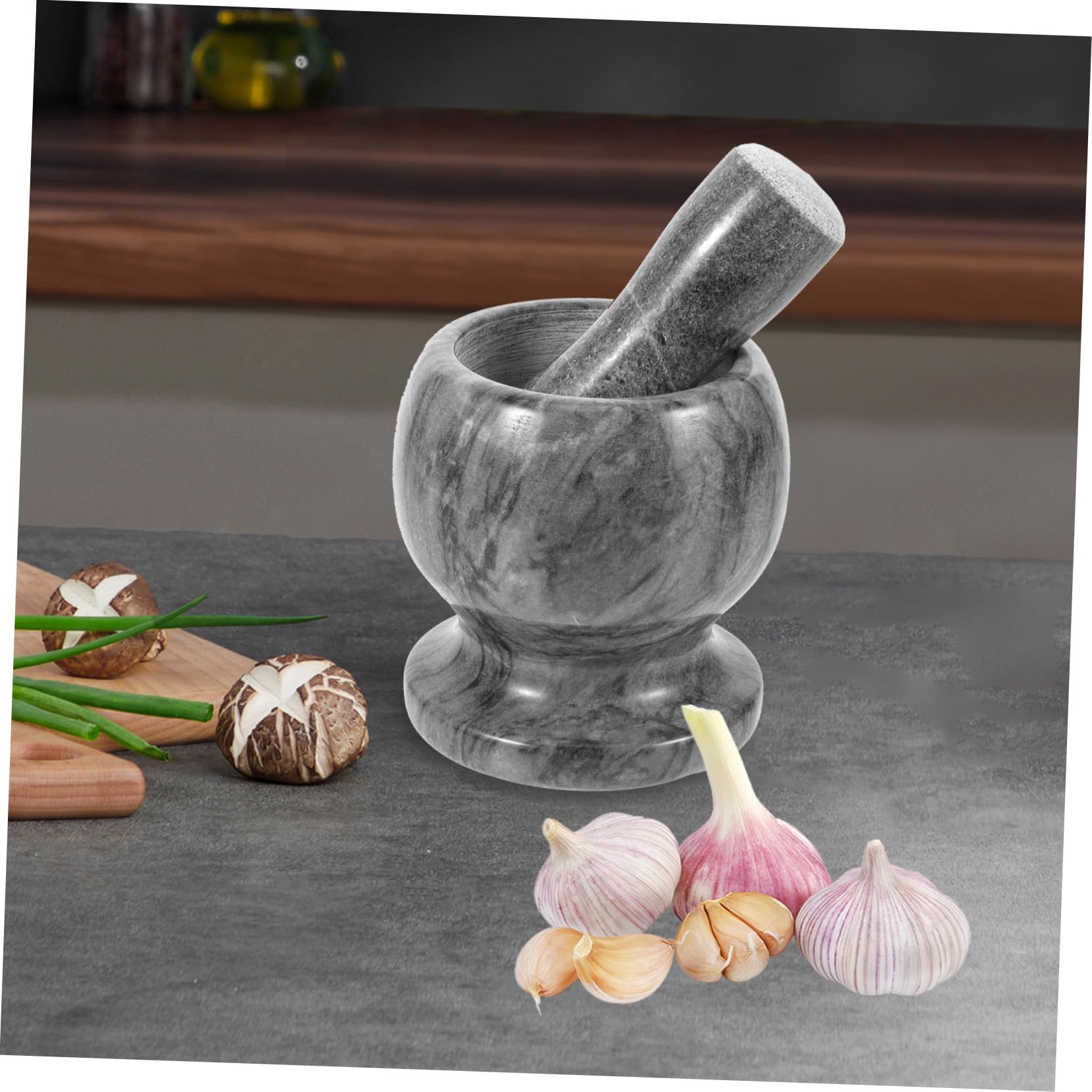 Marmor Knoblauchstampfer Satz mit Mörser Natürlicher Marmor Gewürzmühle für Frische und Getrocknete Gewürze Robuster Küchenstampfer für Gewürze und Tabletten