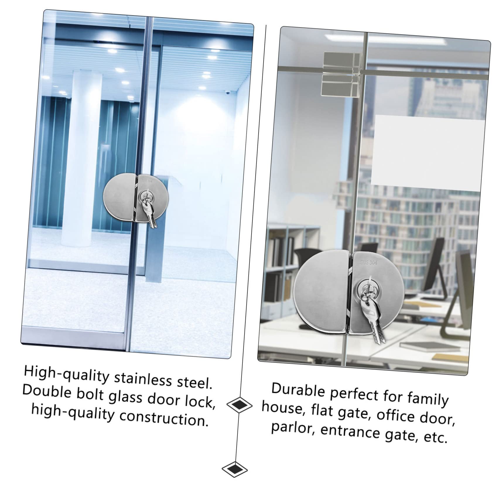 DOITOOL Serrure de Porte Vitrée Robuste en Acier Inoxydable Argenté avec Double Pêne pour Porte Double Battante, Sécurité Renforcée et Performance Fiable pour Maison Familiale