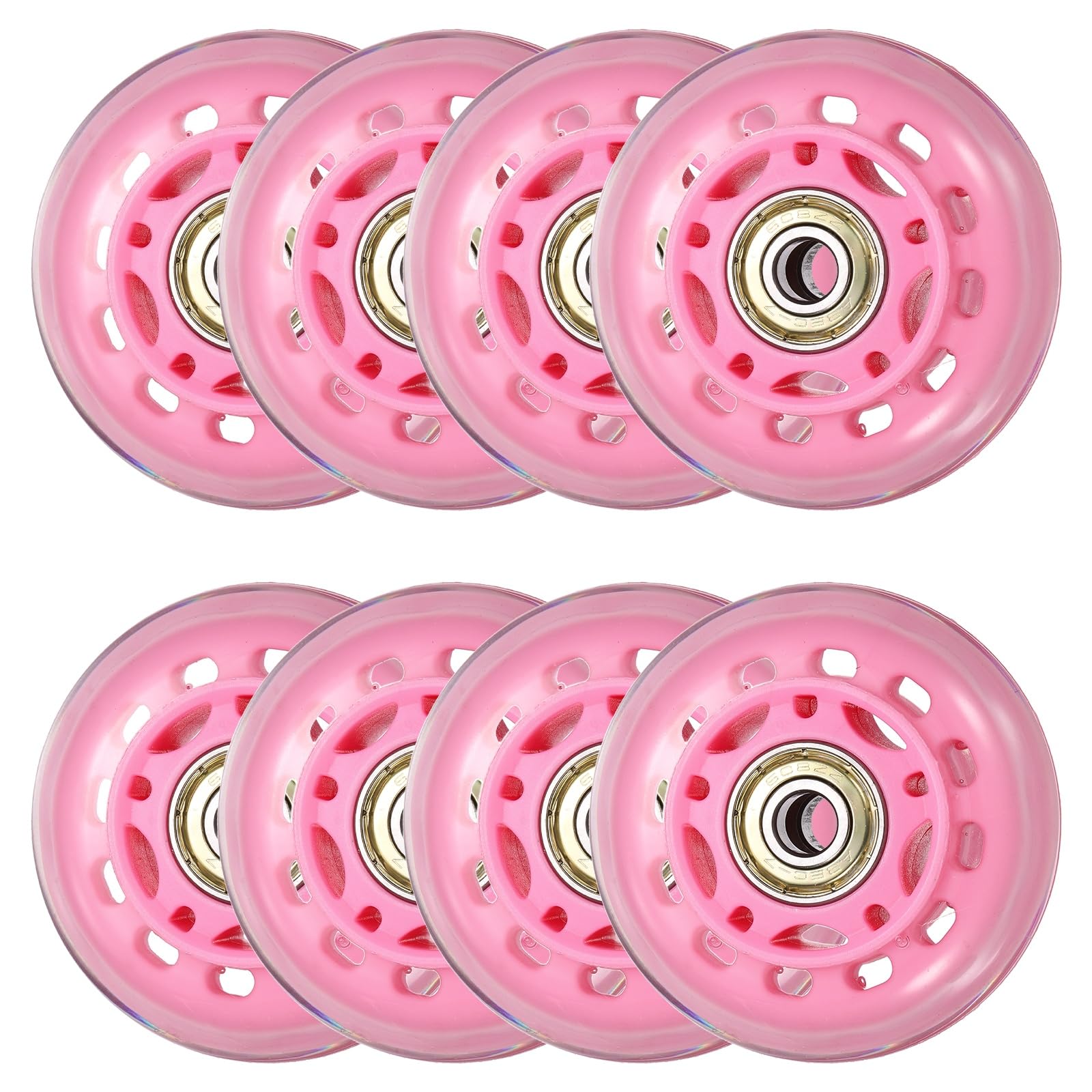 Ruote per pattini in linea con cuscinetti, ruota di ricambio per pattini in linea per interni e esterni (64 mm, confezione da 8, rosa)