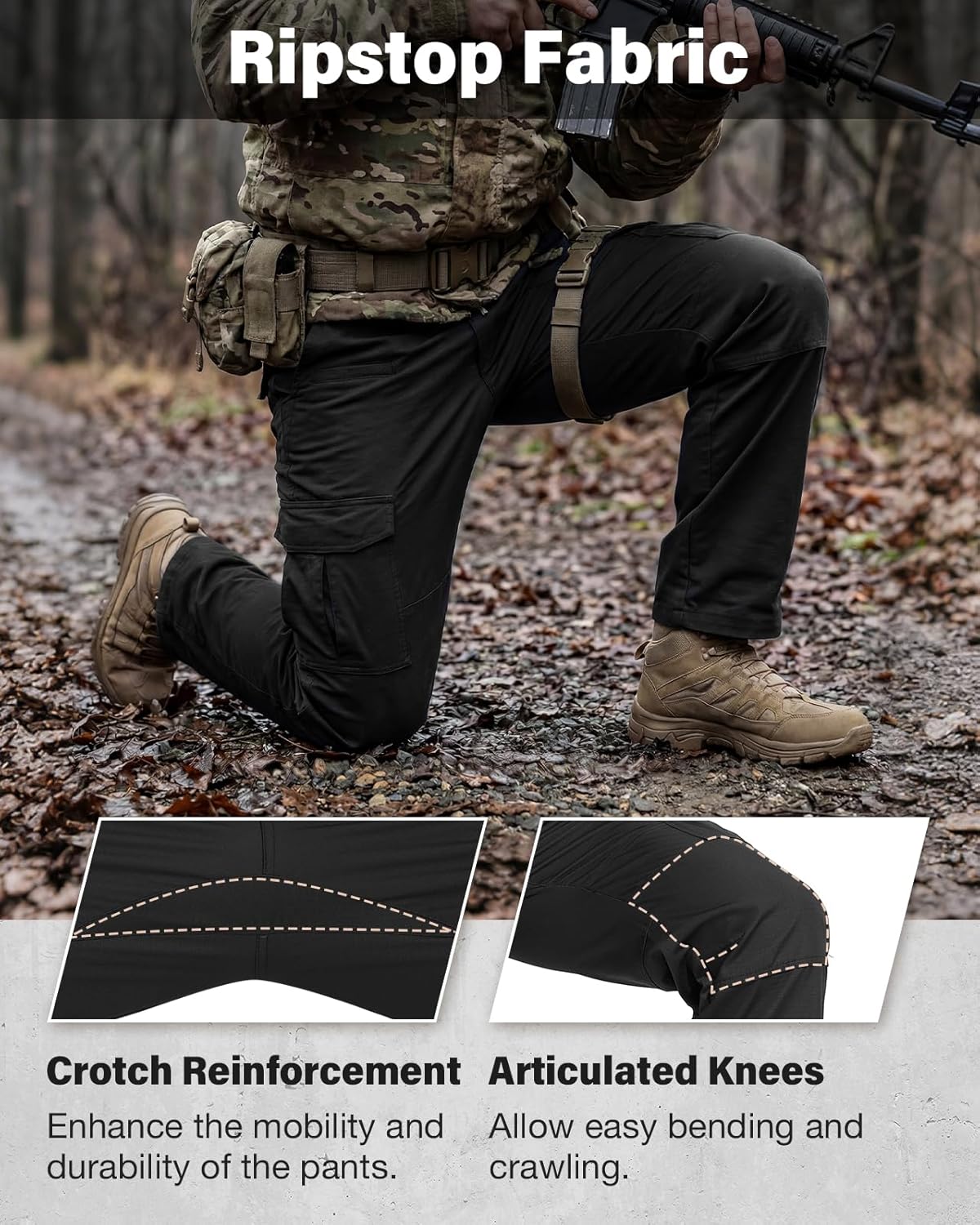 HISEA Men's Ripstop Tactical Pants, Water Resistant Work Cargo Pants, Lightweight Outdoor Hiking Construction Pants - Image 3
