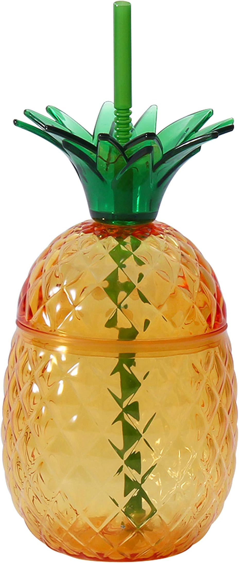 Pineapple Shaped Yellow Sipper w/Straw-Lid