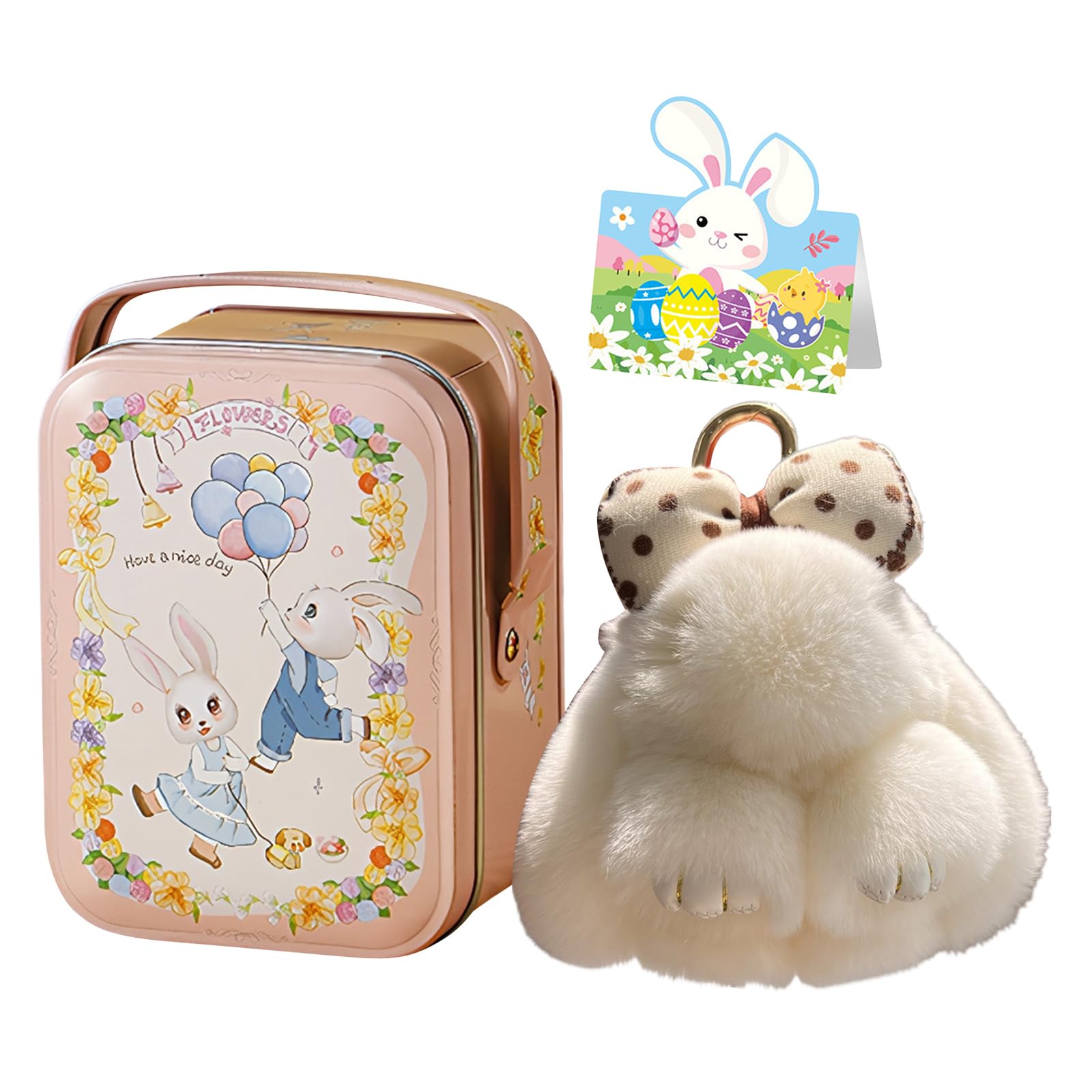 Siebkorb Bunny In A Tin Plush Keychain, lulu Plush Keyring With Tin Box, Fluffy Bunny Keychain For Easter Handmade Soft Bunny Keychain For Bags & Backpacks (U)