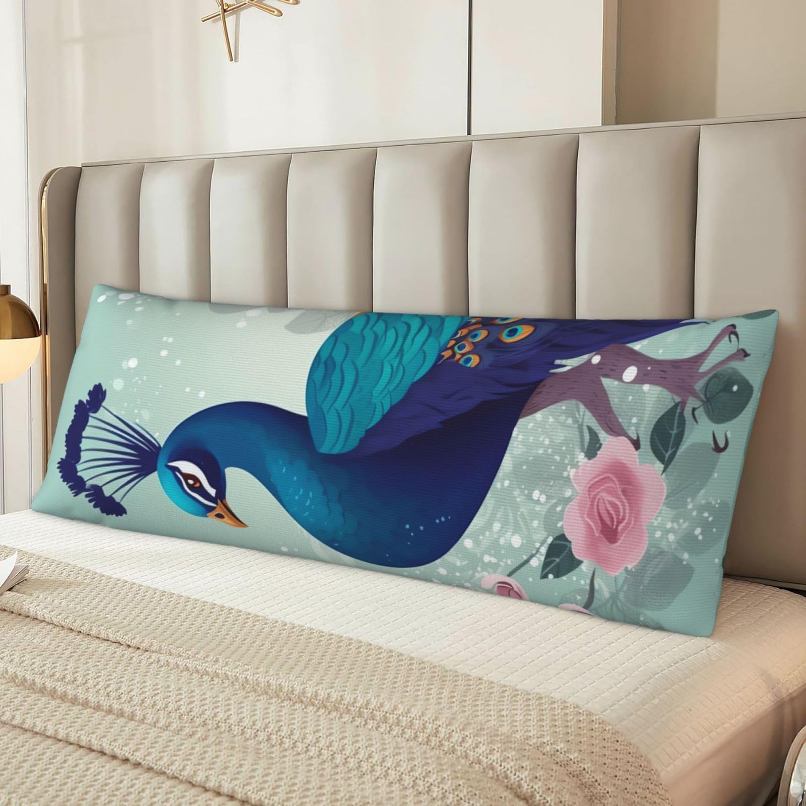 Beautiful Peacock and Floral Body Pillow Case Cover, Microfiber Long Pillow Cases, Ultra Soft and Cozy Plush Body Pillowcase Decorative Long Bed Pillow Cover for Sleeping 20x54 Inches