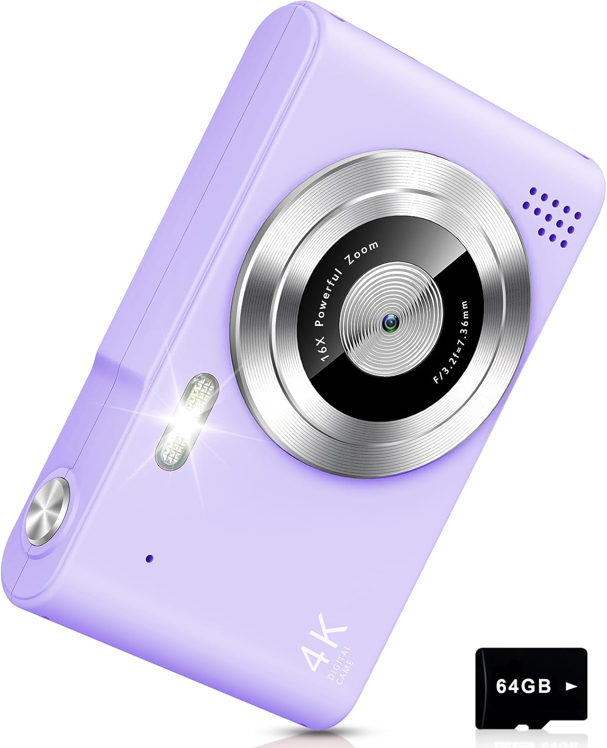 Product image of Digital Camera, Camera for Kids, UHD 4K 48MP Point and Shoot Digital Cameras with 64GB SD Card and 16X Digital Zoom Anti Shake, Compact Portable Small Gift for Boys Girls Students, Purple