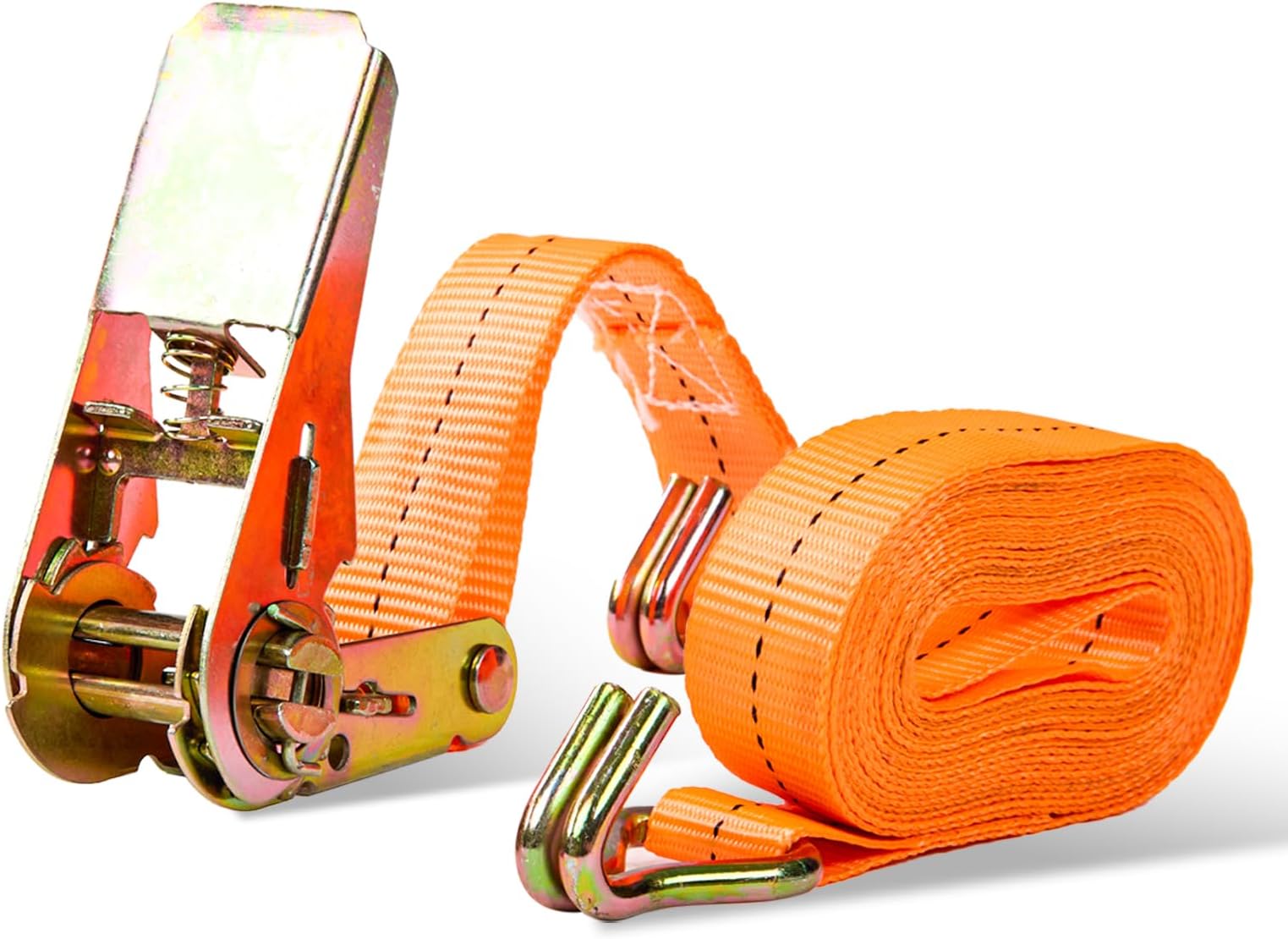 Heavy Duty Ratchet Tie Down Strap – 25mm x 5m / 38mm x 6m / 50mm x 8m – Cargo Lashing Belt with Double J-Hooks (25mm-5m)