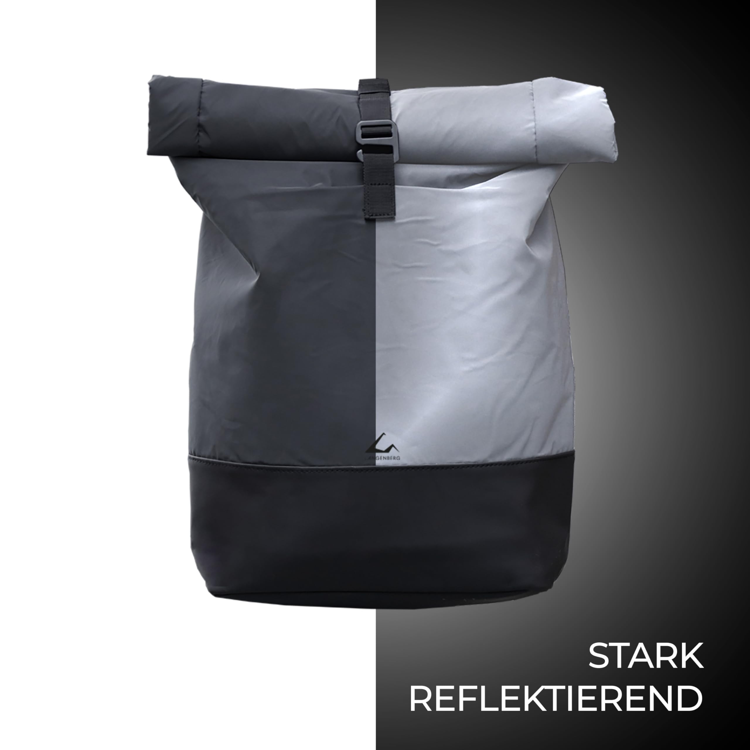 LANGENBERG Flash Rolltop Rucksack - Wasserabweisender und diebstahlsicherer Rucksack für Herren - 20 Liter Cityrucksack für Damen mit Laptopfach 16 Zoll - Reflektierender Fahrrad Rucksack