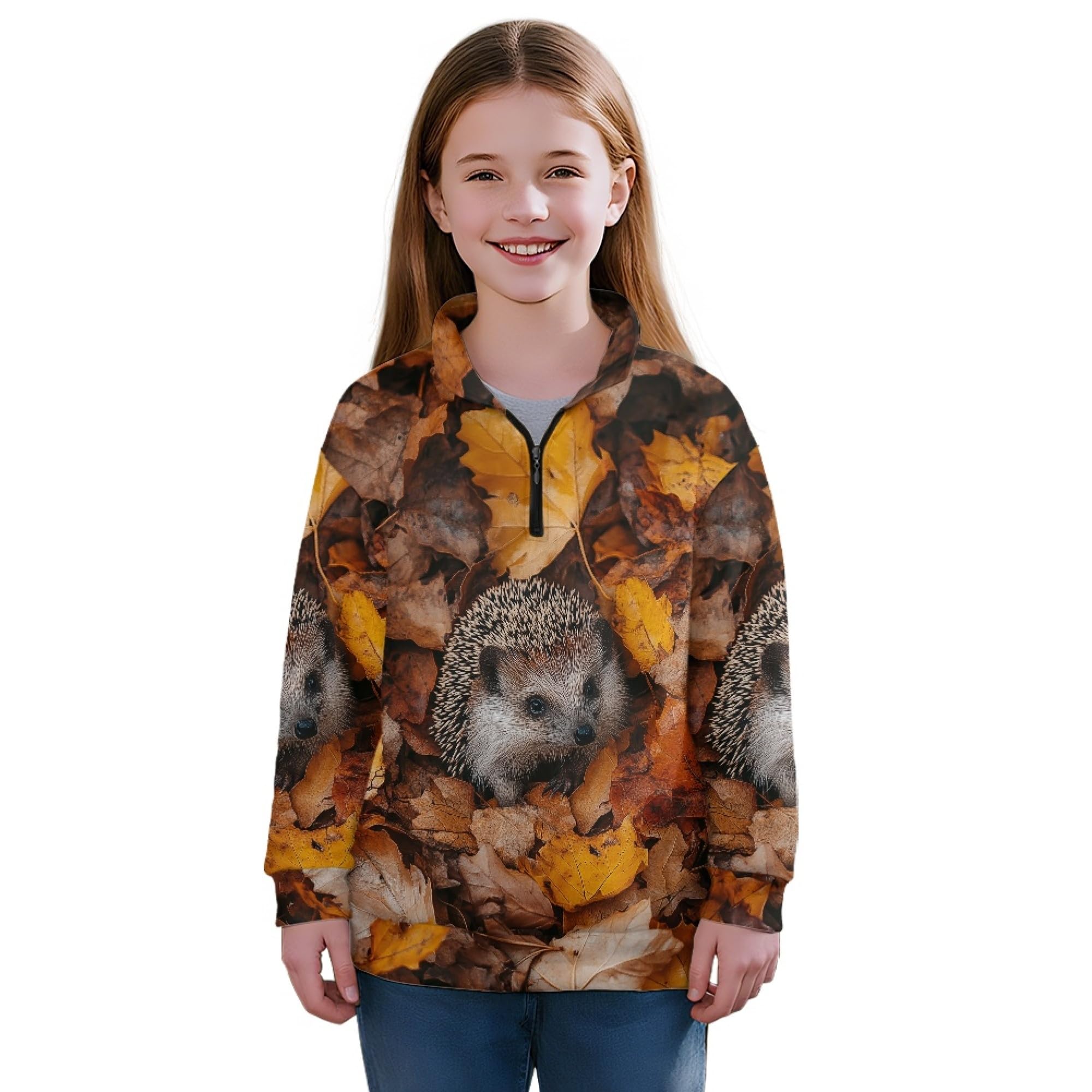 AmzPrint Girls' Novelty Quarter Zip Sweatshirt Long Sleeve Pullover Cool Activewear Running Hoodie For Teens Girls