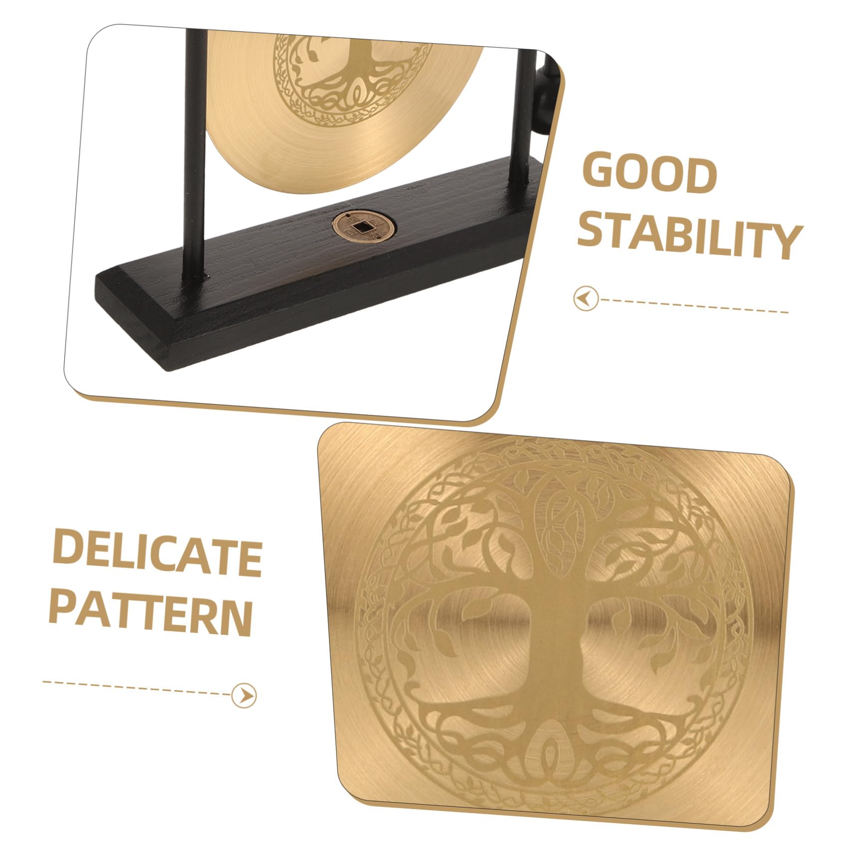 Gong de Aleación Decorativo de Cobre y Madera con Diseño de Árbol Vida para Decoración de Escritorio Interior con Buena Estabilidad y Estilo Creativo Delicado