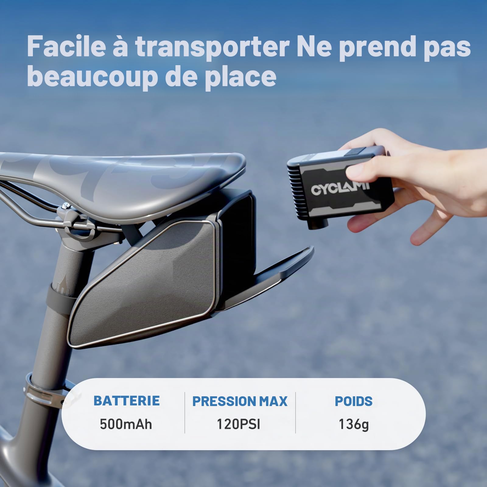A2S Pompe à Vélo Electrique Mini Pompe Velo Portable avec Manomètre Numérique Max 12 PSI arrêt Automatique pour Tous Les vélos pour Valve Schrader et Presta