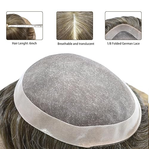 Miniatura 5 de Tupé para hombres, piezas de pelo para hombres, pegadas de poliuretano alrededor de cinta fácil para hombre, tupé, negro, gris, marrón, rubio,