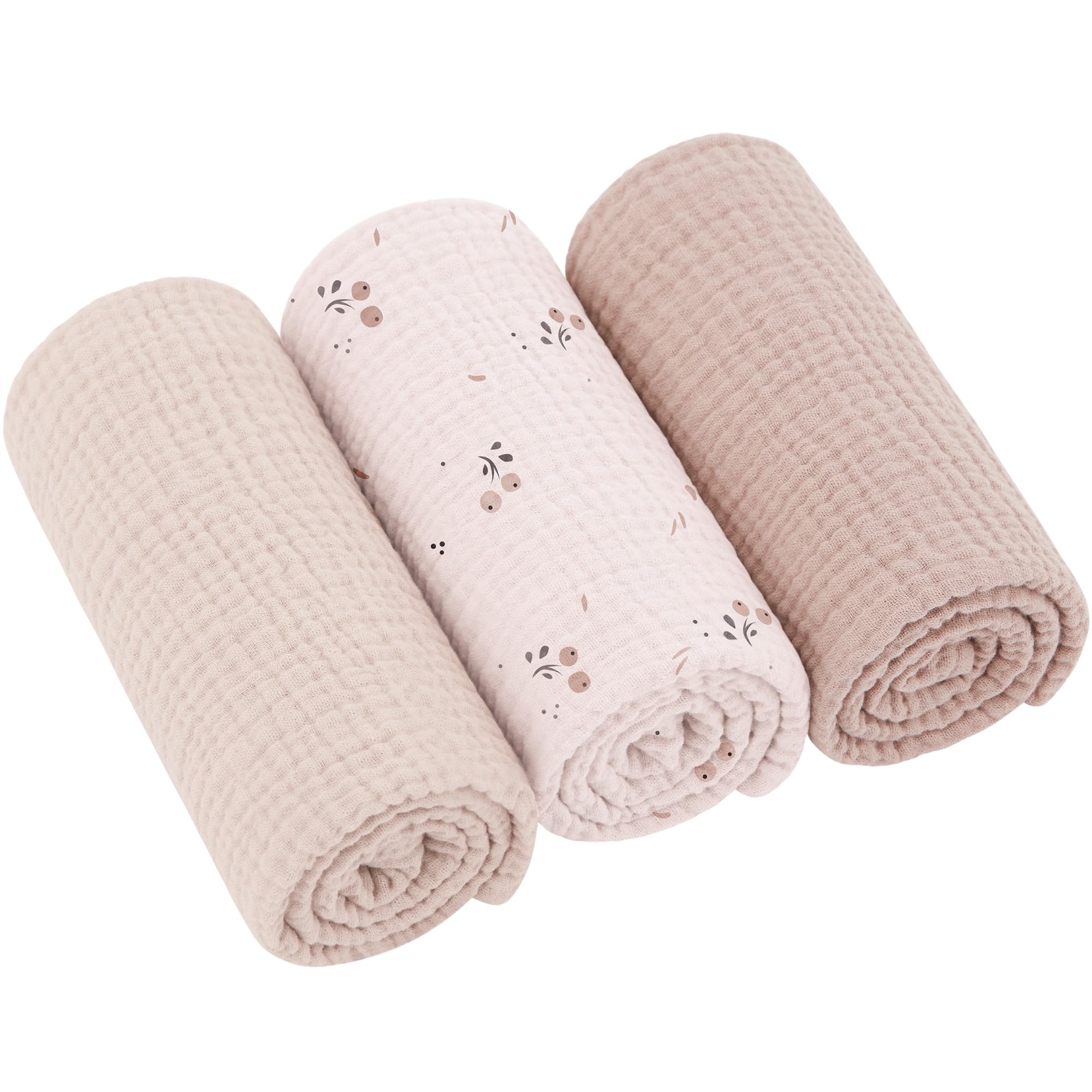 Bearmoss Moltontücher Baby 100% Baumwolle Weiche Spucktücher Baby,Atmungsaktiv und Extrem Saugfähig Musselin Tuch für Saugstark Mulltücher 3er 60x60cm (Orangenblüte)