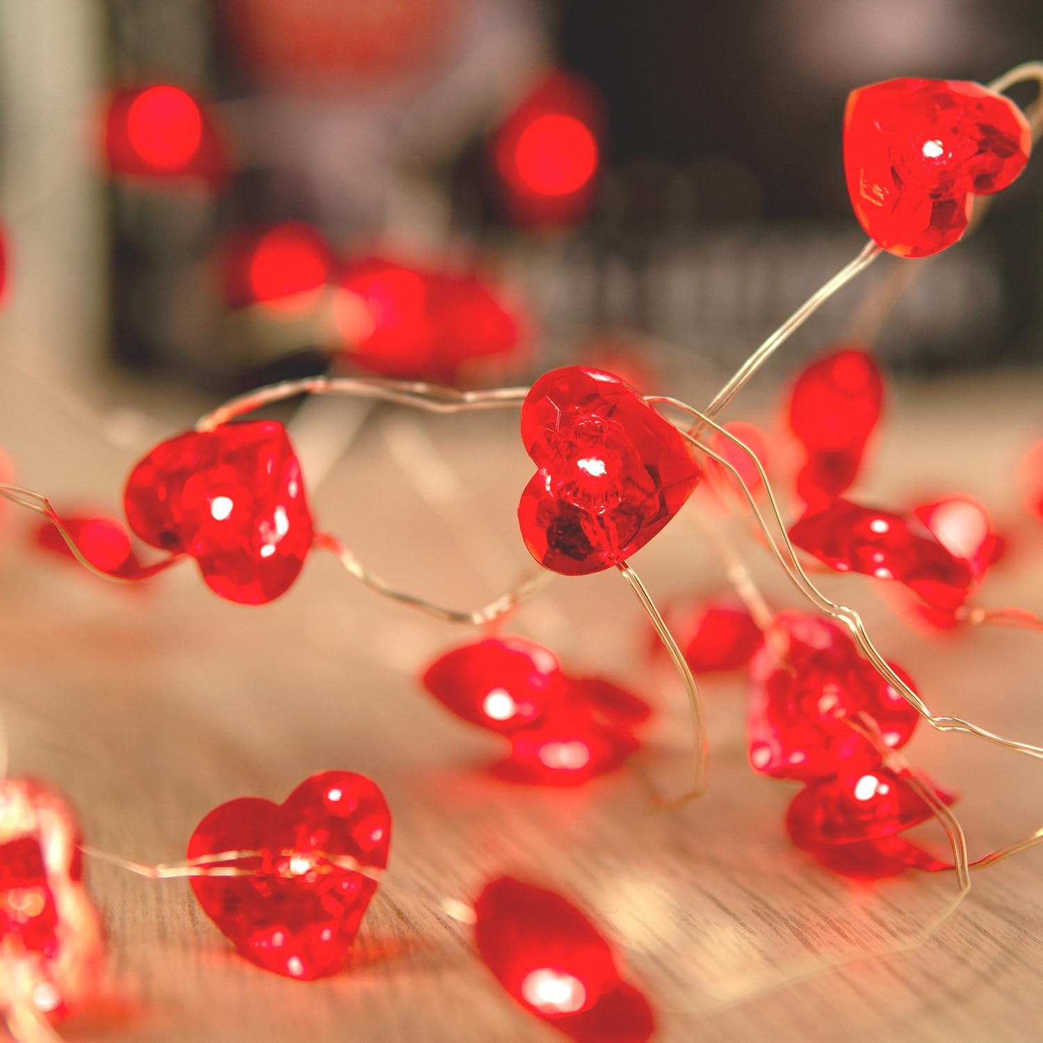 Red Heart Shaped String Lights