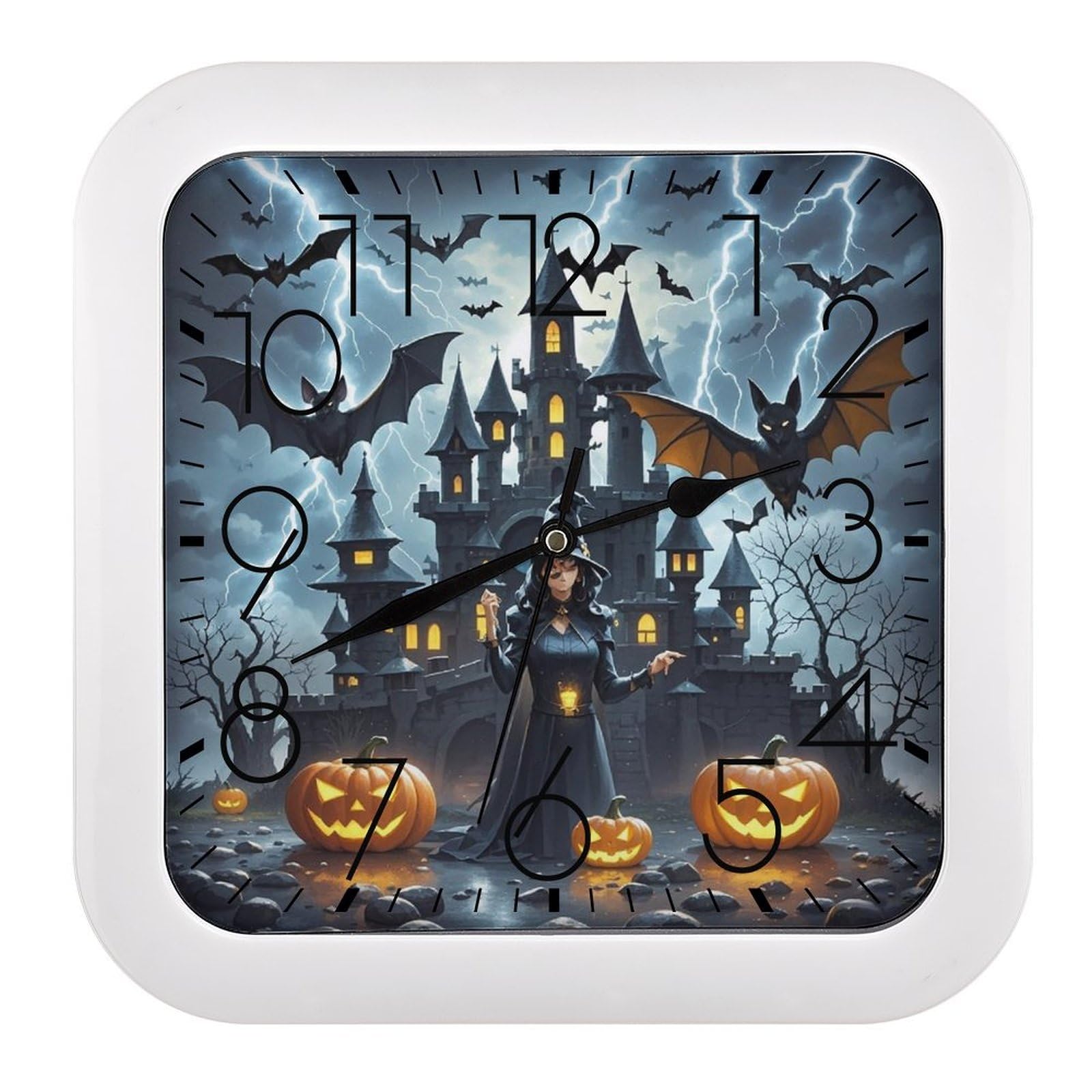 LZQPOEAS Witches Night Wall Clock Fashionable Versatile Silent Wall Clock Simple Elegant Non Ticking Analog Clocks Easy to Install Square Modern Clocks for Home Decoration