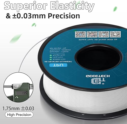 Miniatura 4 de Geeetech - Filamento de TPU 95A de 0.07 pulgadas, consumibles flexibles y suaves para impresora 3D, precisión dimensional +/- 0.001 pulgadas, Blanco