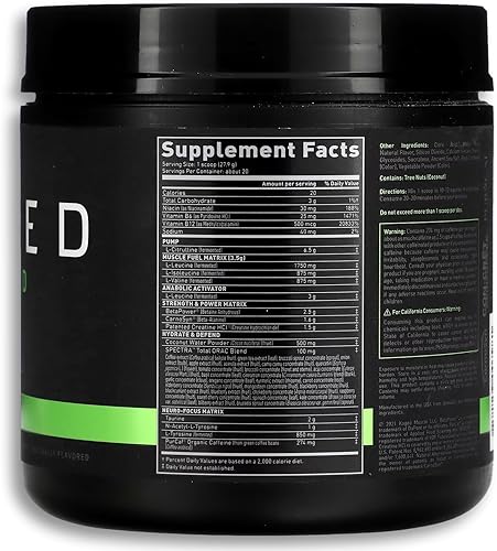 Miniatura 9 de Kaged Polvo original para antes del entrenamiento, ponche de frutas, preformulado con creatina, beta alanina, cafeína pura, 20 porciones