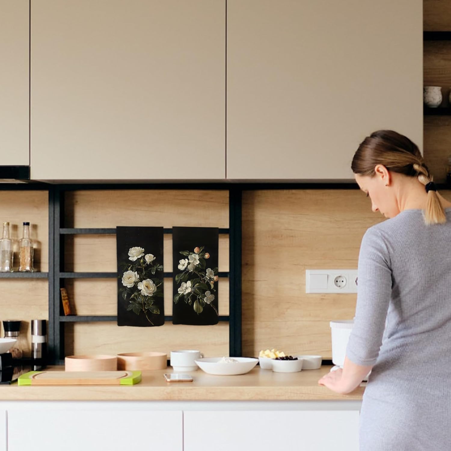 Vintage Moody Floral Kitchen Dish Towels 16x24 Inch Set of 2, Retro Dark Academia Cottagecore Floral Botanical Decorative Hand Towel Tea Towels for Kitchen Bathroom - Image 4