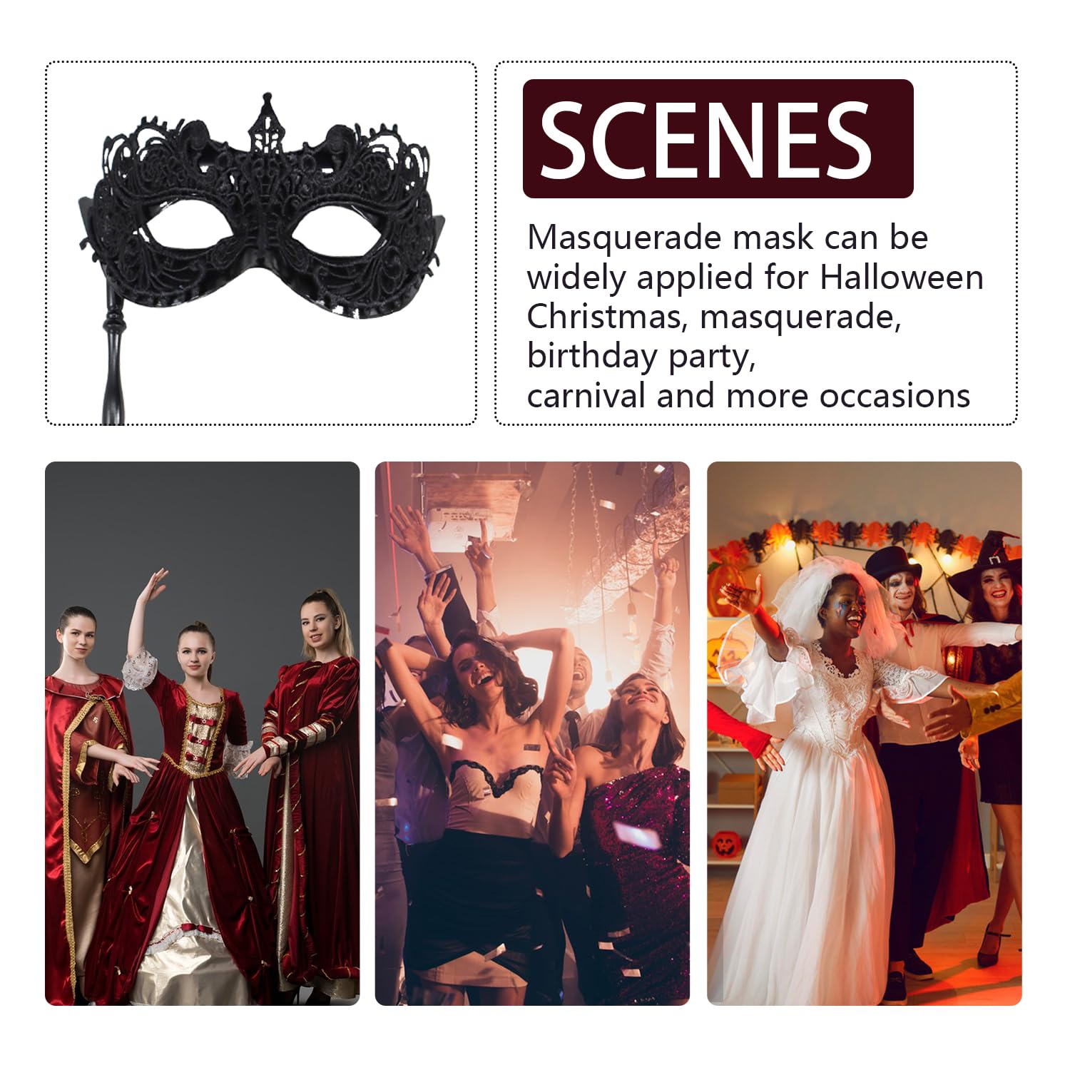 RmKbe Masquerade Mask with Stick Handheld Mardi Gras Mask Detachable Masquerade Ball Mask Party Decoration for Women - Image 4