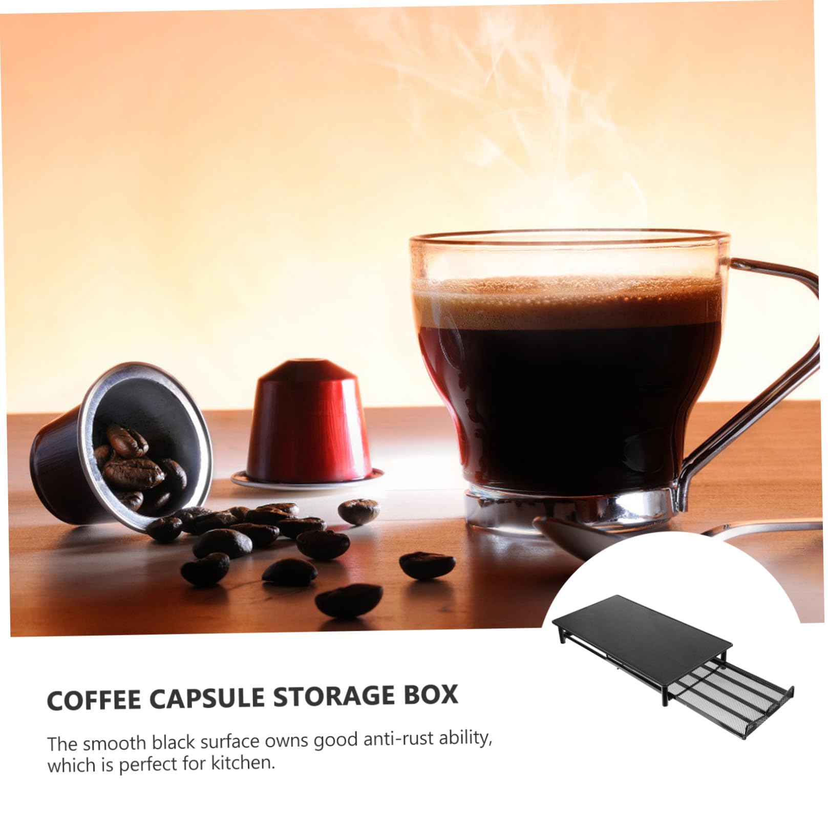 COLLBATH Caja de Metal para Almacenamiento de Cápsulas de Café Cajón Extraíble, Capacidad para 40 Cápsulas, Diseño Ligero y Resistente al Óxido para Escritorio o Cocina