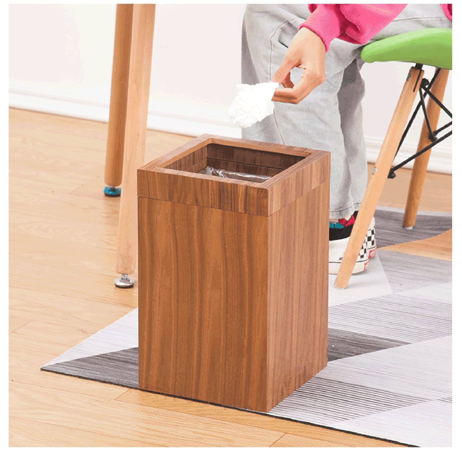 Hölzerner Quadratmüll kann Lagerung mit Pressring verschwendet Werden Kein Deckel Mülleimer Can BA (Farbe : B)