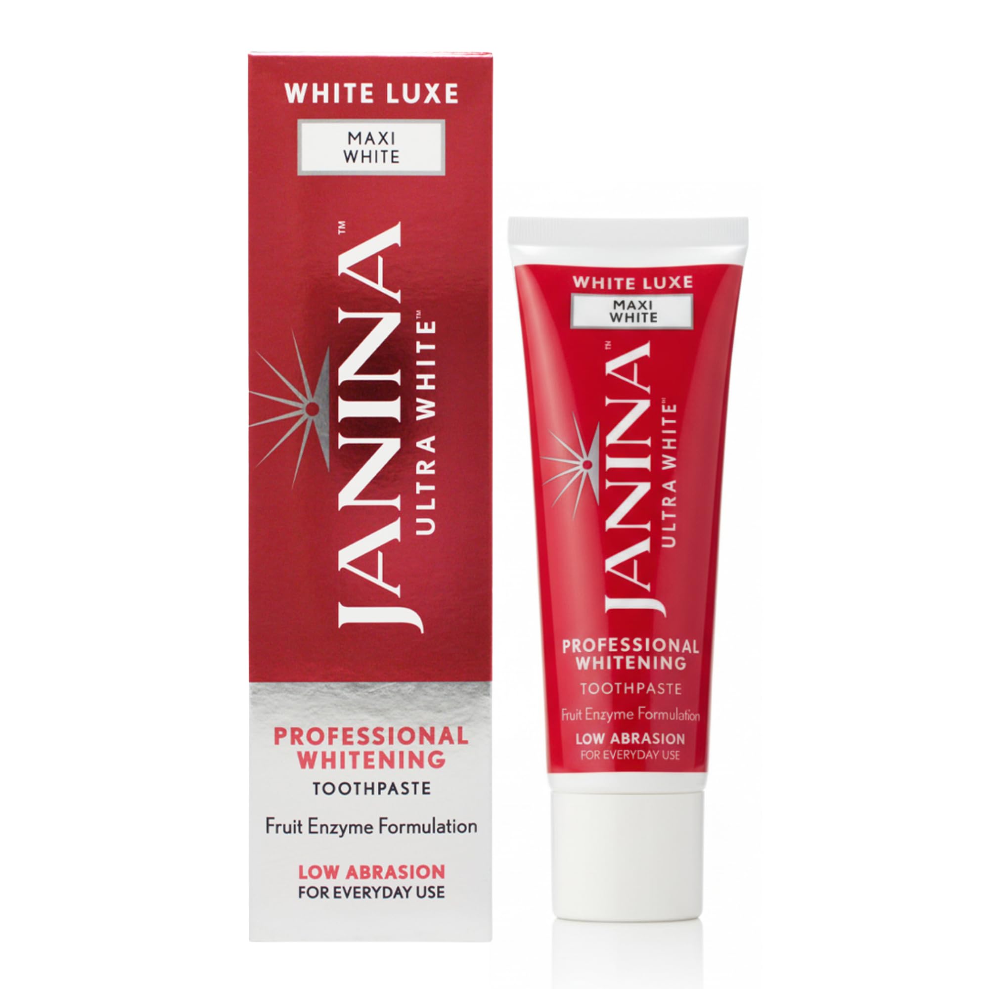 – 75ml White Luxe Maxi White Toothpaste | Natural Fruit Enzyme Whitening | Low Abrasion Formula | Stain Removal & Plaque Control | Vegan & Cruelty Free