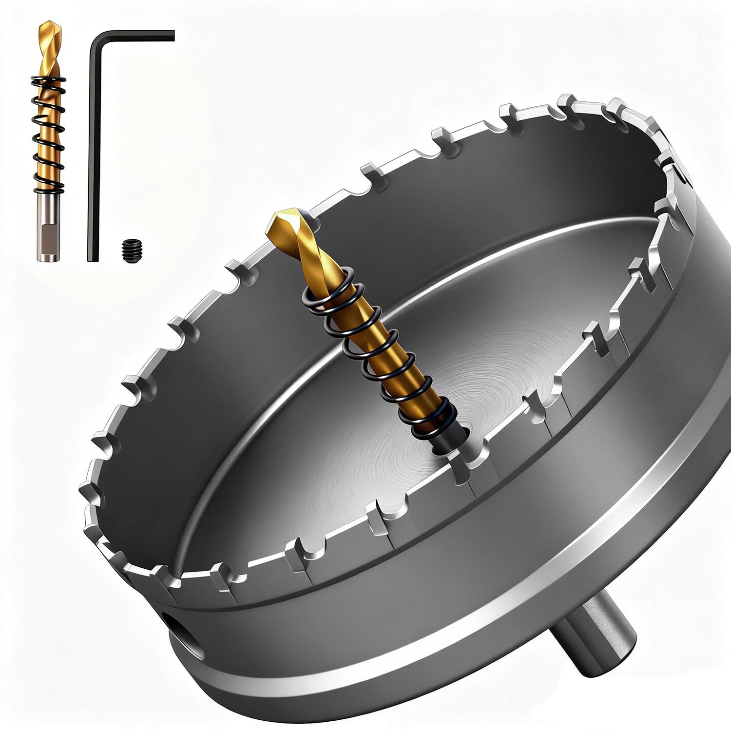 GPtzlei 110mm Tungsten Carbide Hole Saw Drill Bit, TCT Metal Hole Cutter for Stainless Steel, Iron & Metal, 3-Cutter Design, with Pilot Drill & Storage Case