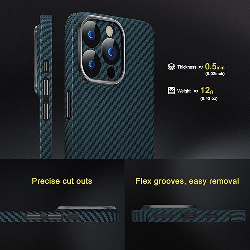 Miniatura 4 de memumi Funda de fibra de carbono para iPhone 15 Pro, resistente y duradera de 0.020 in, ajuste delgado para iPhone 15 Pro, funda delgada de aramida
