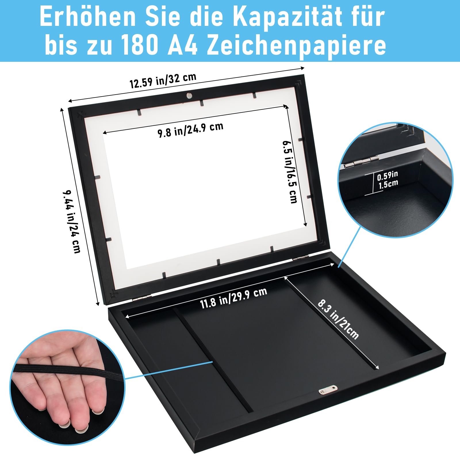 Bilderrahmen A4 Kinderzeichnungen,kinder kunstbilderrahmen zum öffnen, A4 aufklappbar Frontöffnung Bilderrahmen Kinderbilder,Befüllbarer Wechseln fotorahmen für Kinderzeichnung(2pc,schwarz)