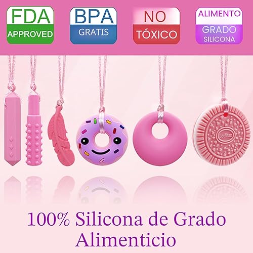 Miniatura 2 de Collares para Masticación para Niños Sensoriales, Collar de Silicona Masticable para Niños con Autismo, TDAH, TEP, Masticación, Paquete de 6