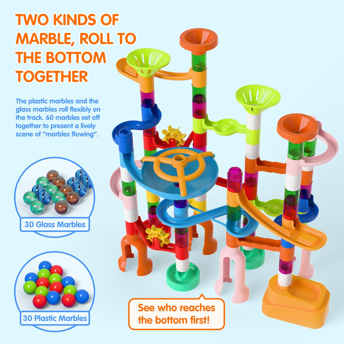 Marble Run, 135 piezas de juego de laberinto de mármol, juguetes de construcción para niños, juego de carreras de pista de mármol, juguetes de aprendizaje STEM, regalo para niños y niñas de 3 4 5 6 7 4