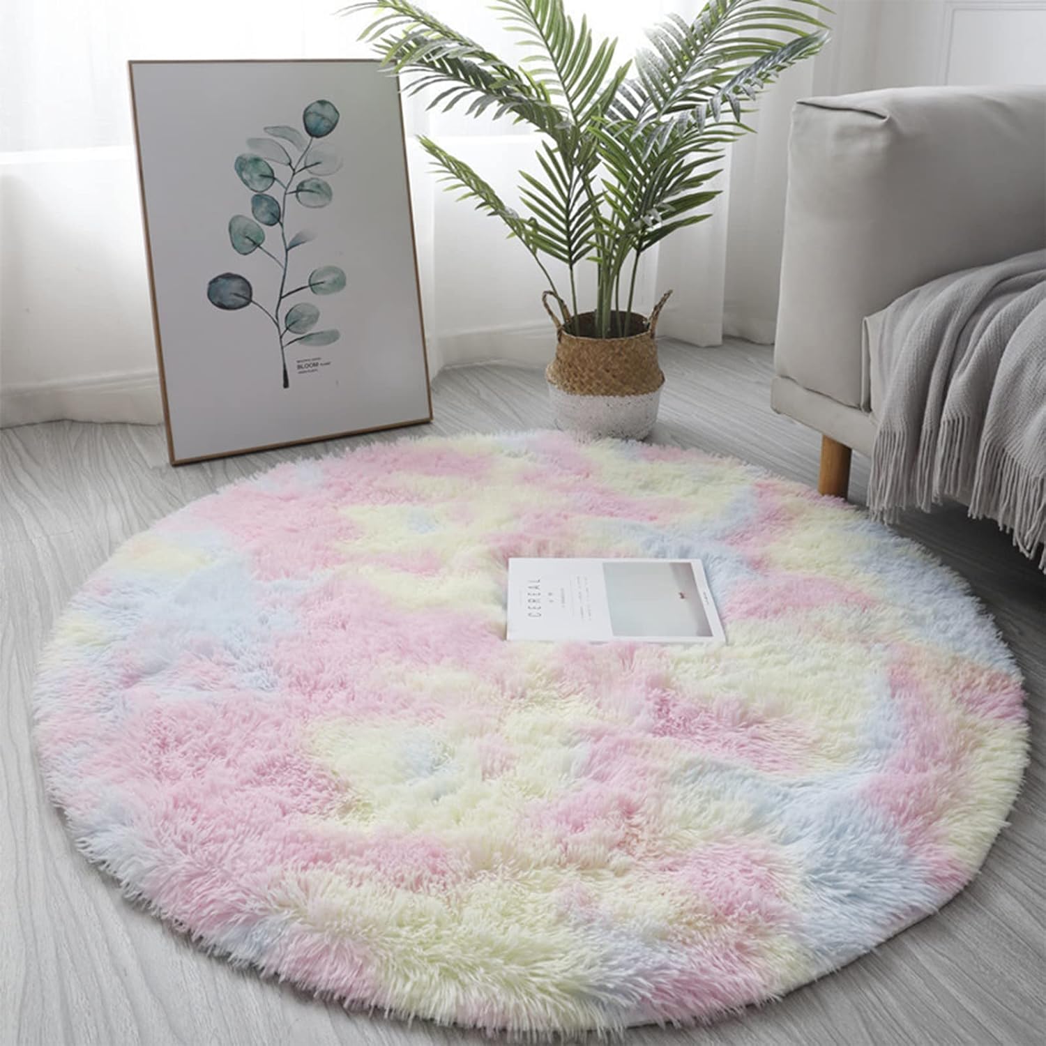 Fluffy Round Rug for Bedroom Living Room, 4.6x4.6 Ft Soft Fuzzy Area