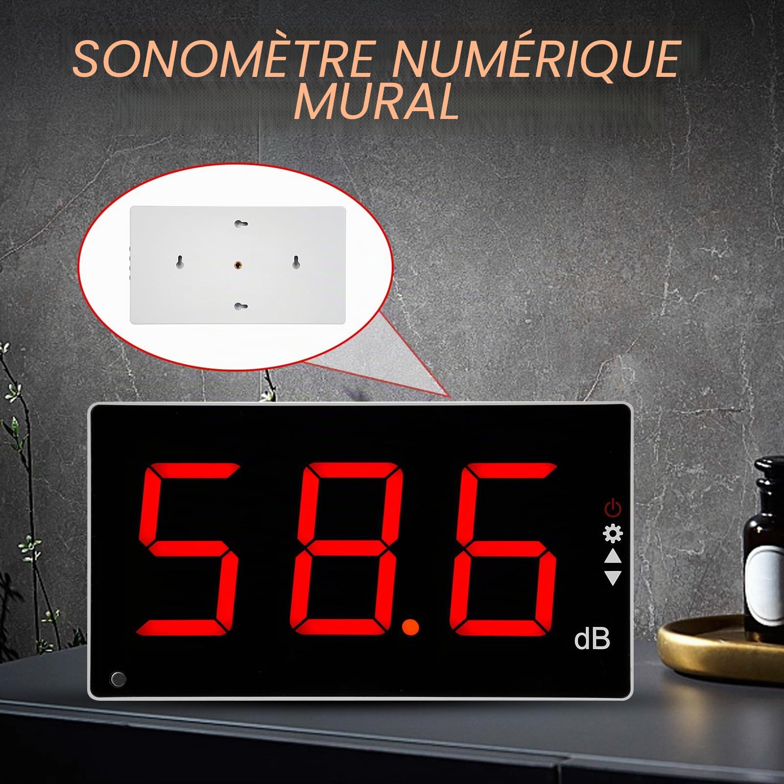Irfora Sonomètre à grand écran LCD - Sonomètre numérique mural - Testeur de bruit numérique - Testeur de contrôle des décibels - Niveau sonore - Plage de mesure de 30 à 130 avec