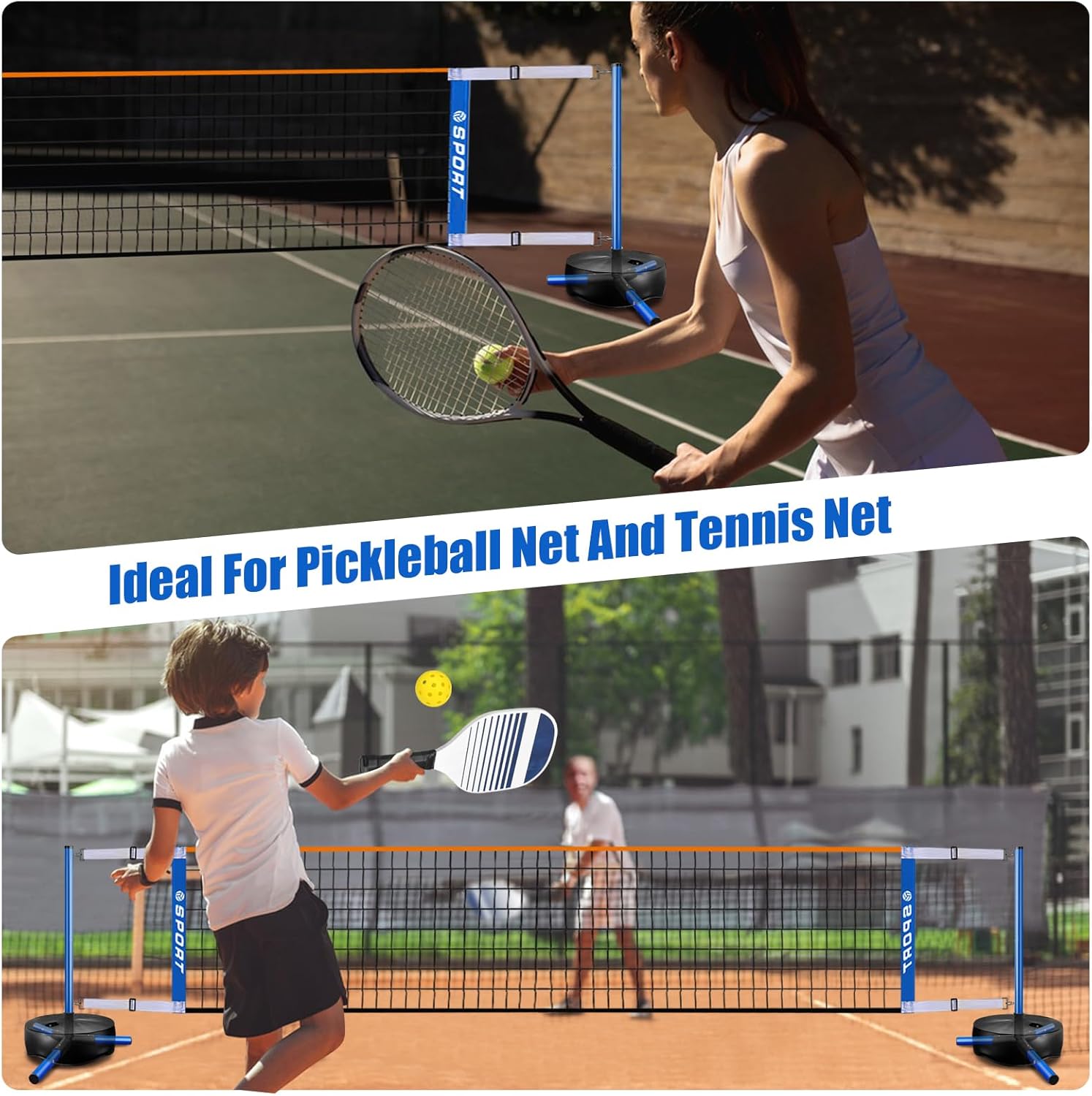 Pool Volleyball Net - Portable Indoor/Outdoor Swimming Pool Volleyball Net System with 2 Water Volleyballs and Heavy Duty Base.Adjustable Length 15-25FT for Pickleball and Tennis Net