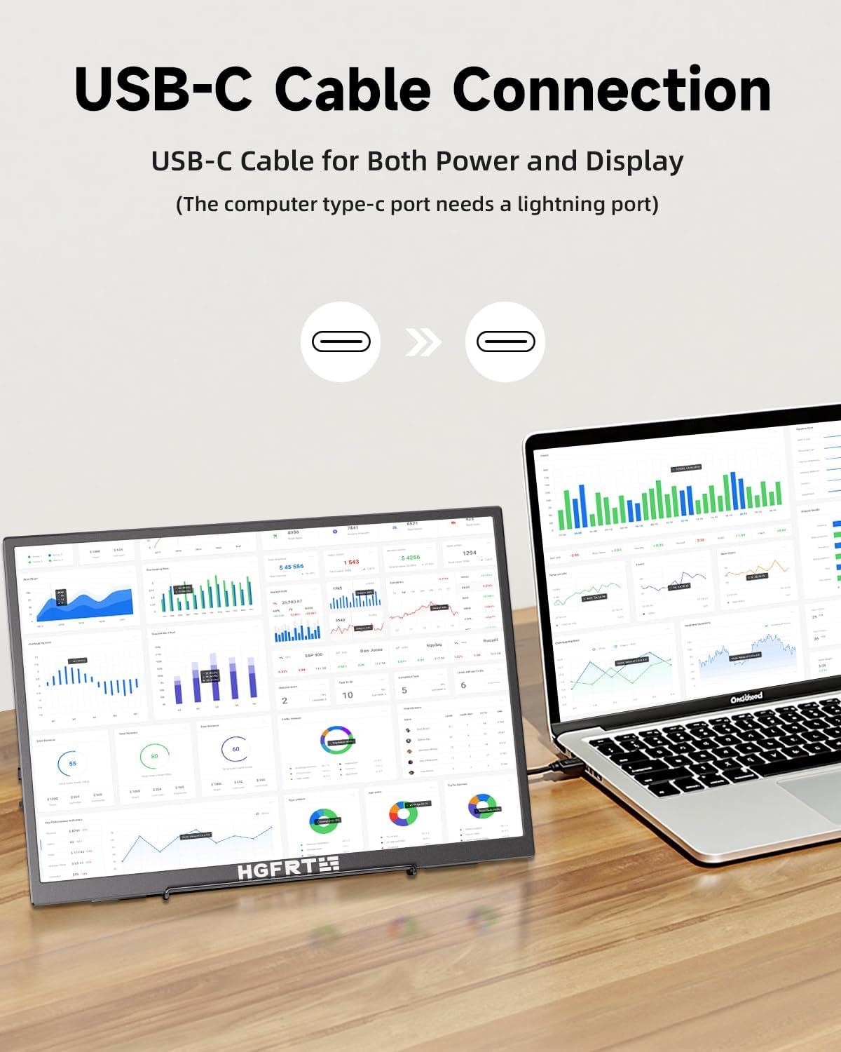 Diagram showing a laptop connected to the monitor via a single USB-C cable for power and display