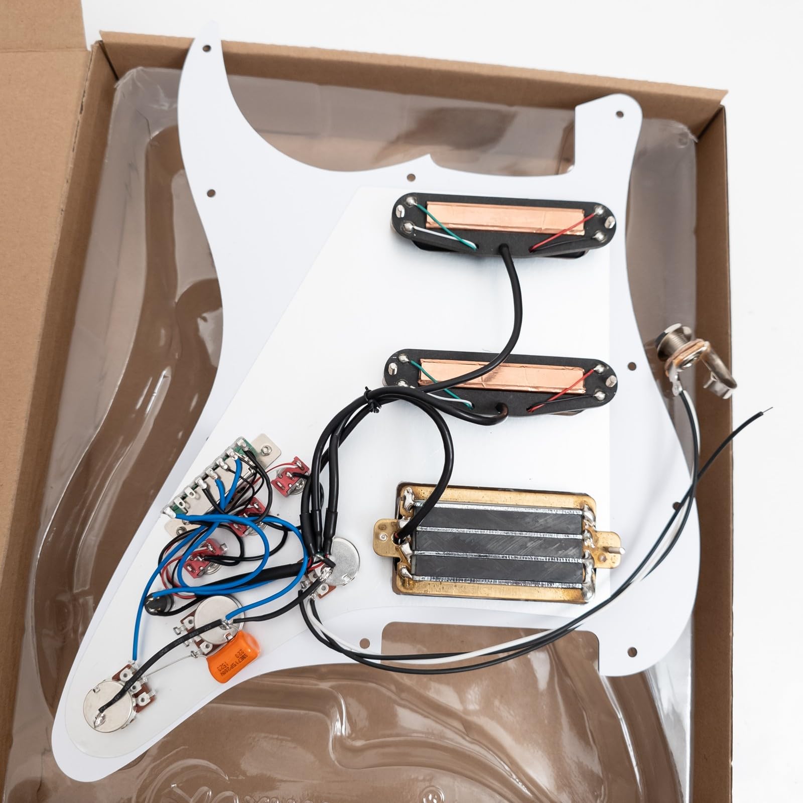 HSS Guitar Prewired Loaded Pickguard for Fender Strat-Style Electric Guitar, Humbucker and Single-Coil Pickup Set with Coil Split Switches, 5-Way Selector and 1V2T Controls