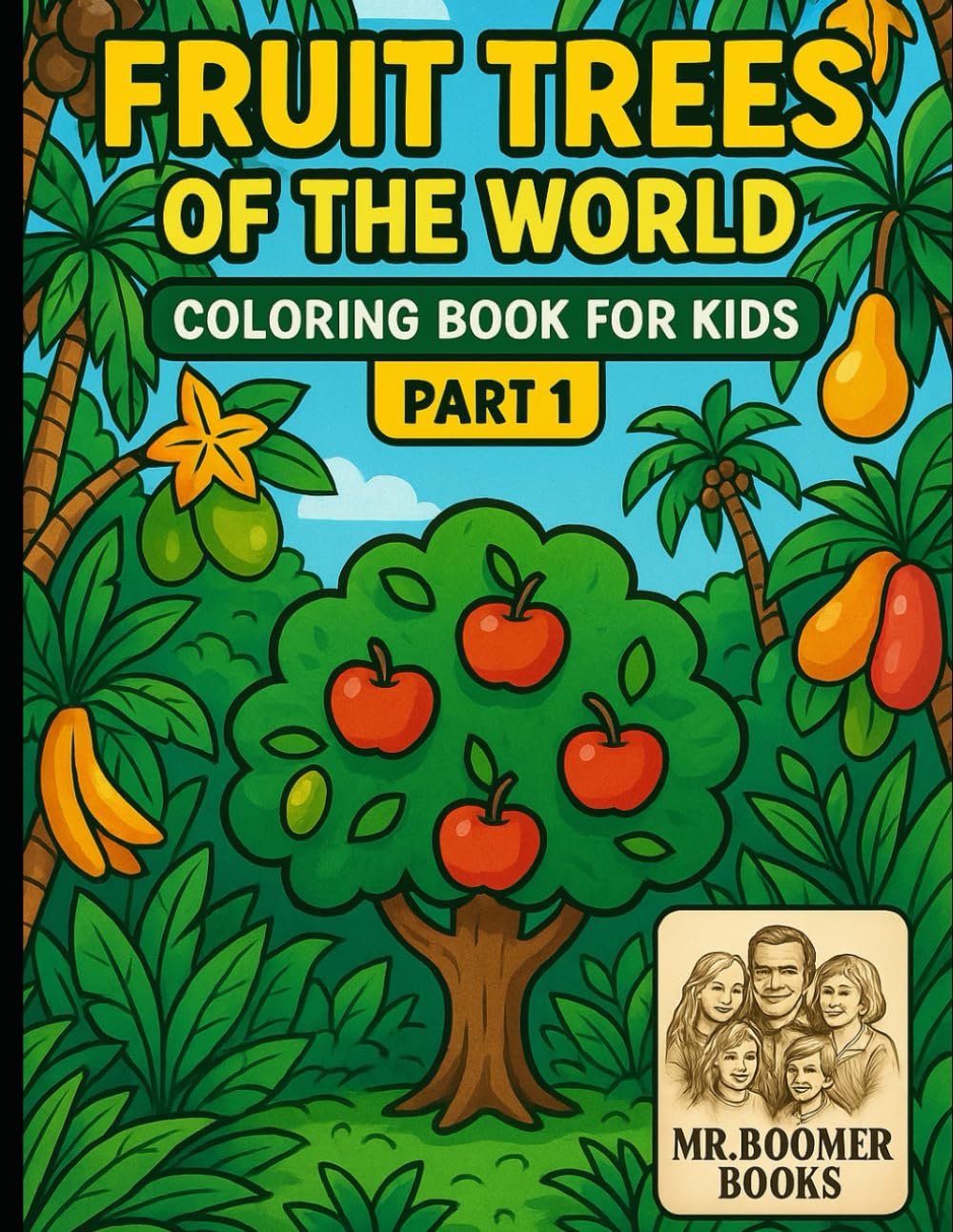Fruit Trees Coloring Book for Kids and Adults: 50 Beautiful Fruit Tree Designs for Relaxation, Learning and Fun