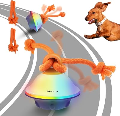 Xeuch Interactive Toy Ball for Small and Medium Dogs, Automatic Rolling with Voice Recording & 7 LED Light Modes, Motion-Activated Moving & Rotating, Smart & Safe Design to Keep Your Pup Busy (White)​