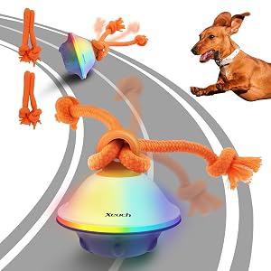 Interactive Dog Toys Automatic Moving and Rolling LED Light Up Dogs Ball with Rope Motion-Activated Wicked Ball for