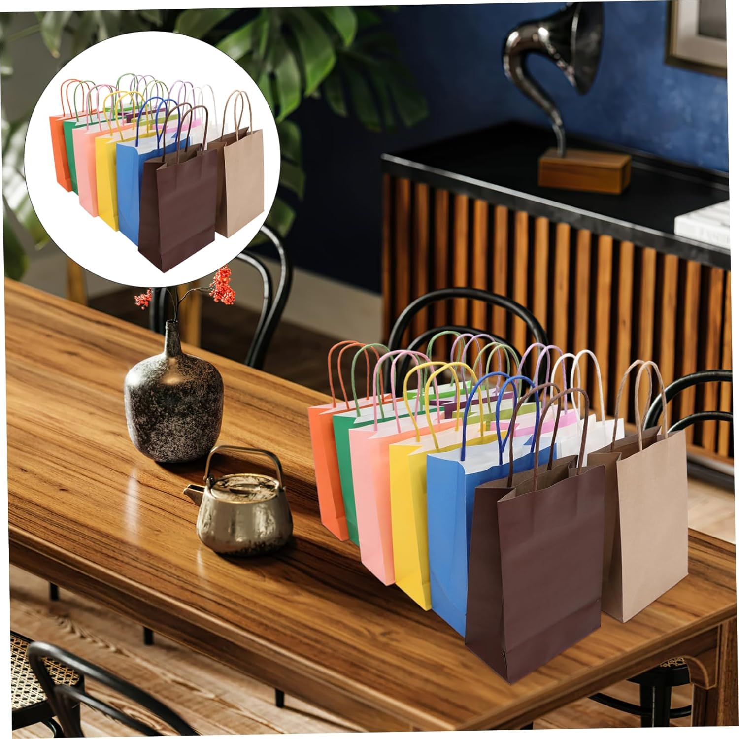 NULYLU 12pcs Colorful Kraft Paper Bags Handles for Parties Weddings and Holidays Candy Shopping Bags for Present Storage