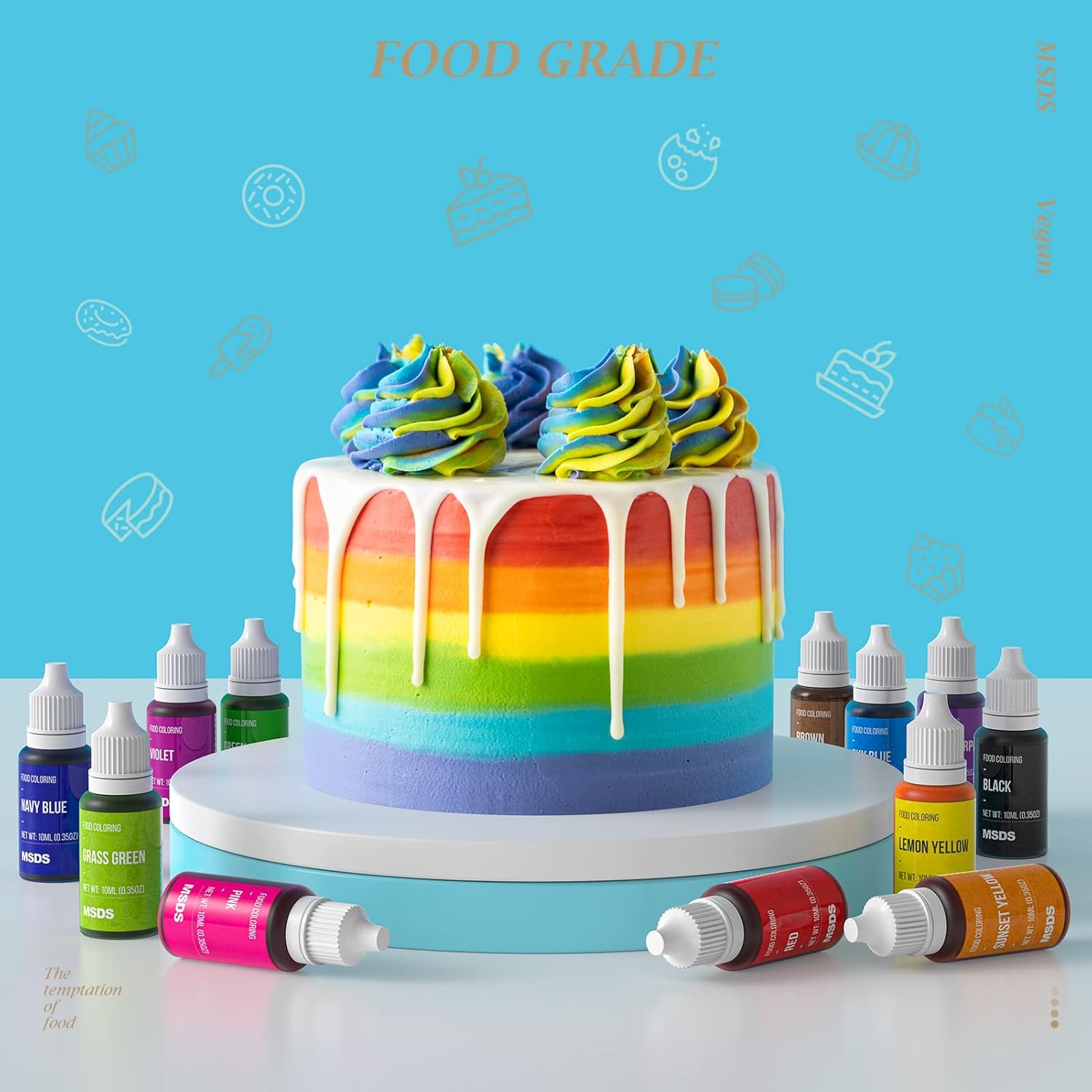 12 Color Cake Food Coloring Set, Nomeca Food Grade Vibrant Food Color Edible Gold Paint Set - 4 Colors Food Grade Cake Paint