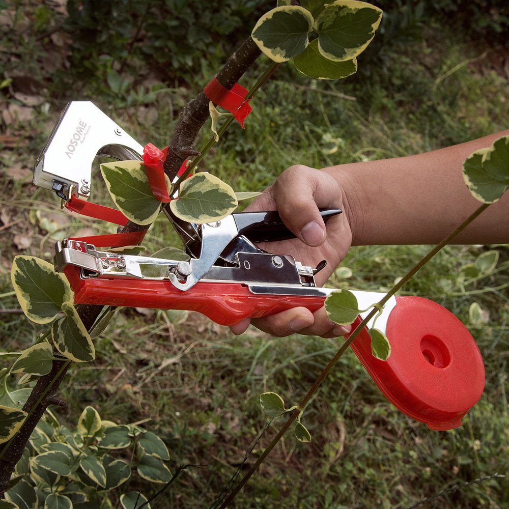AOSOME ASAP 1618 Legatrice per Piante - Attrezzo Tapener da Giardino per Vigneto e Rami (Pomodori, Melanzana, Fiori, Verdura), Strumento di Legare Manuale, Nastro Universale