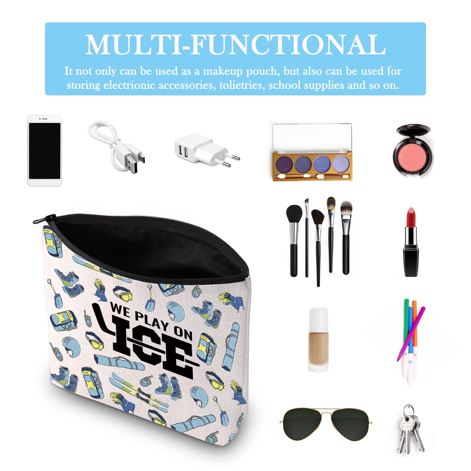 Ice Hockey Gift for Hockey Player Cosmetic Bag We Play On Ice Hockey Accessory Bag for Ice Sport Lover Gift (Play On Ice EU) - Image 3