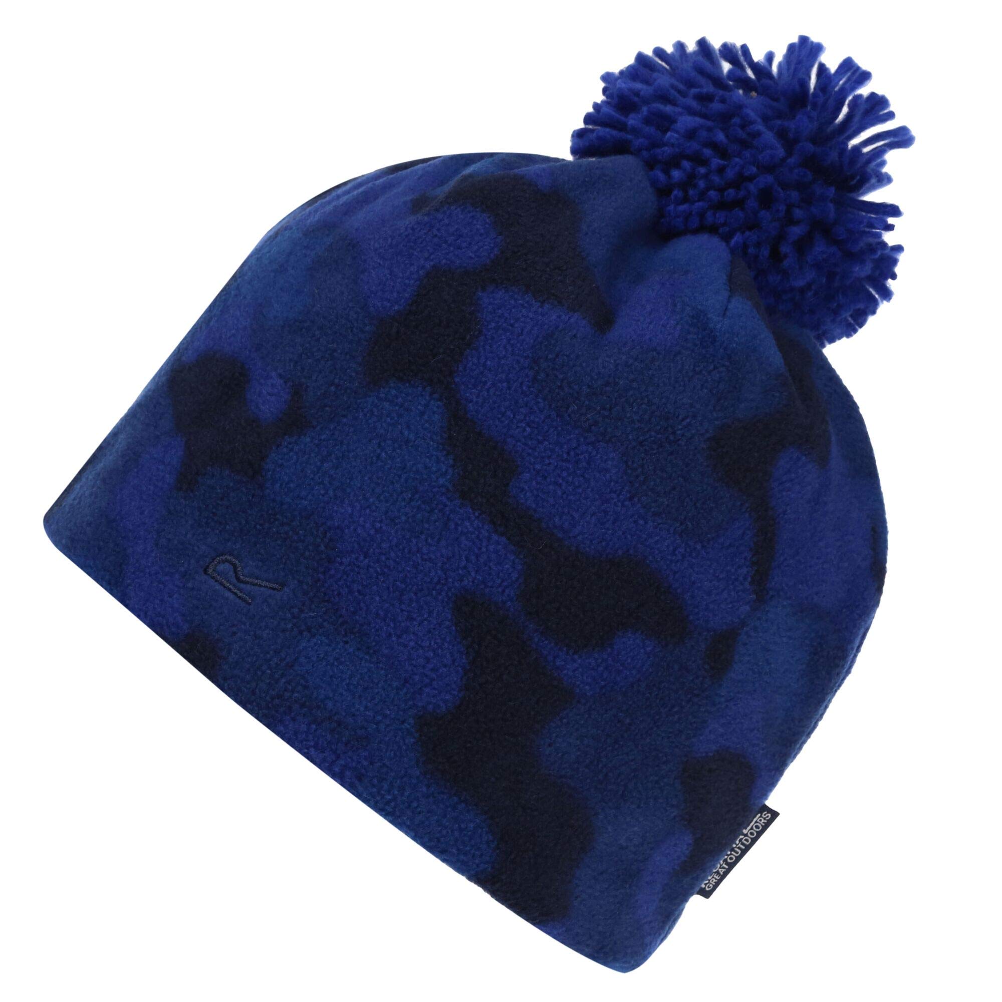 Regatta Fallon Hat Printed Polyester Mirofleece And Knitted Pom Headwear - Royalbluecamo, 7-10