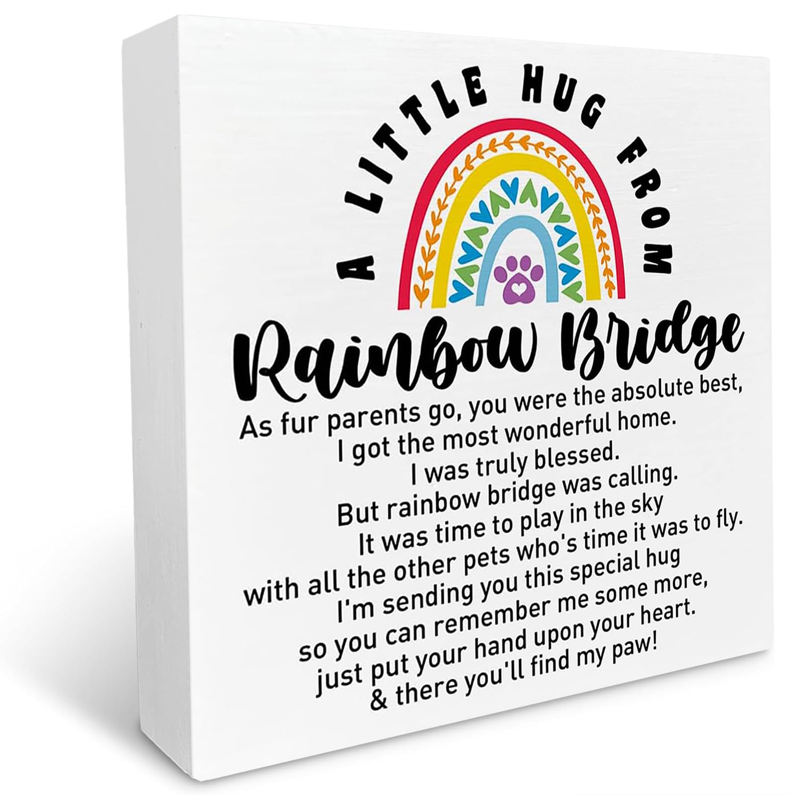 kisoyo Memorial Gifts for Lose of Dog Cat, Pet Cat Sympathy Gifts Dog Remembrance Gifts, A Little Hug from Rainbow Bridge, Dog Memorial Desk Decor Cat Sympathy Wooden Box Sign 5x5 Inch