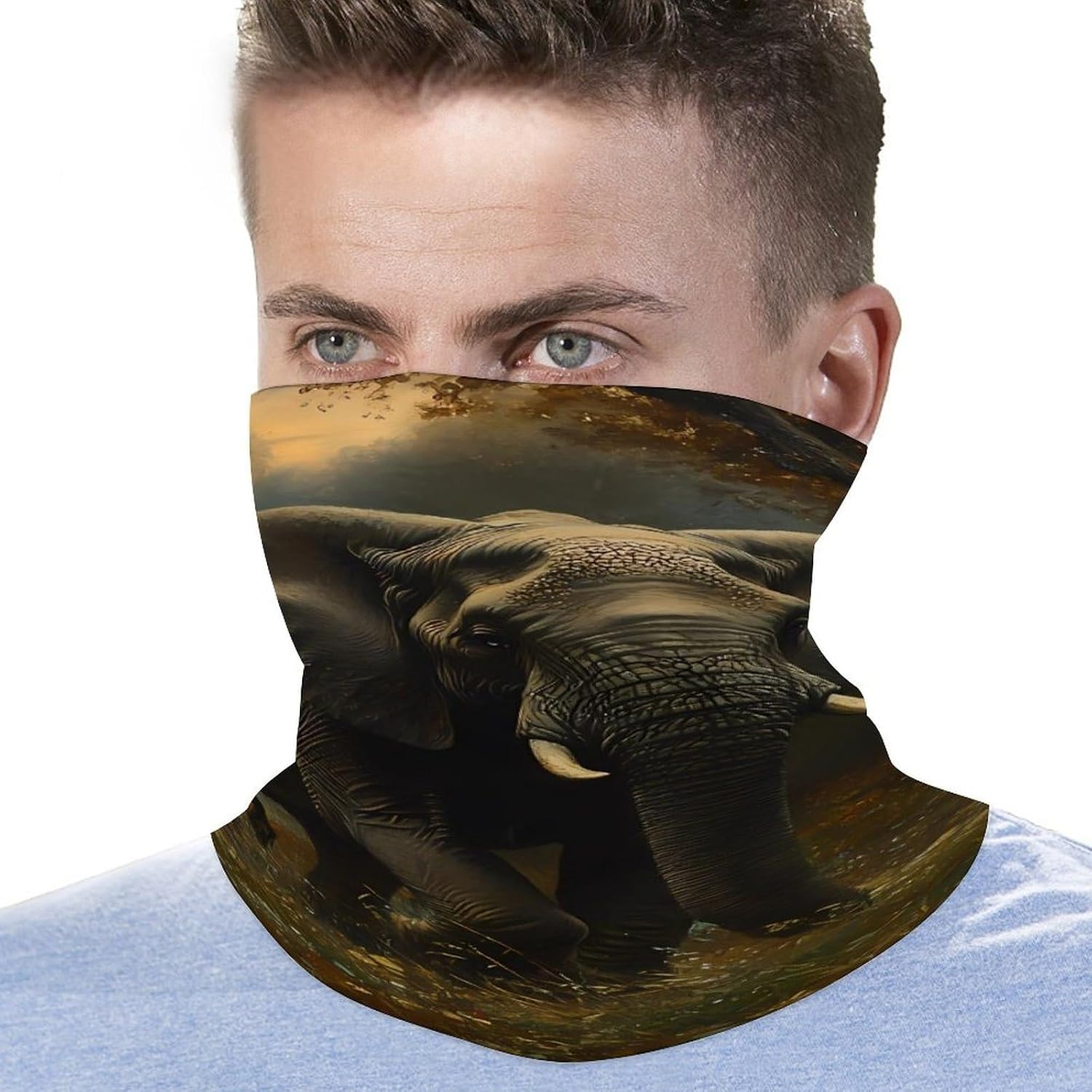 Elephants Walking Grass Misty Forests Neck Gaiter Windproof Face Mask Bandanas for Men Women Cold Weather Scarf