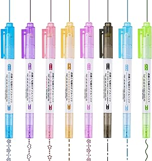 ZORRA 8 Stück Curve Textmarker Set, Dual Tips Highlighter Pen 8 Farben 7 Verschiedenen Formen Leuchtstifte, Mini Textmarke...