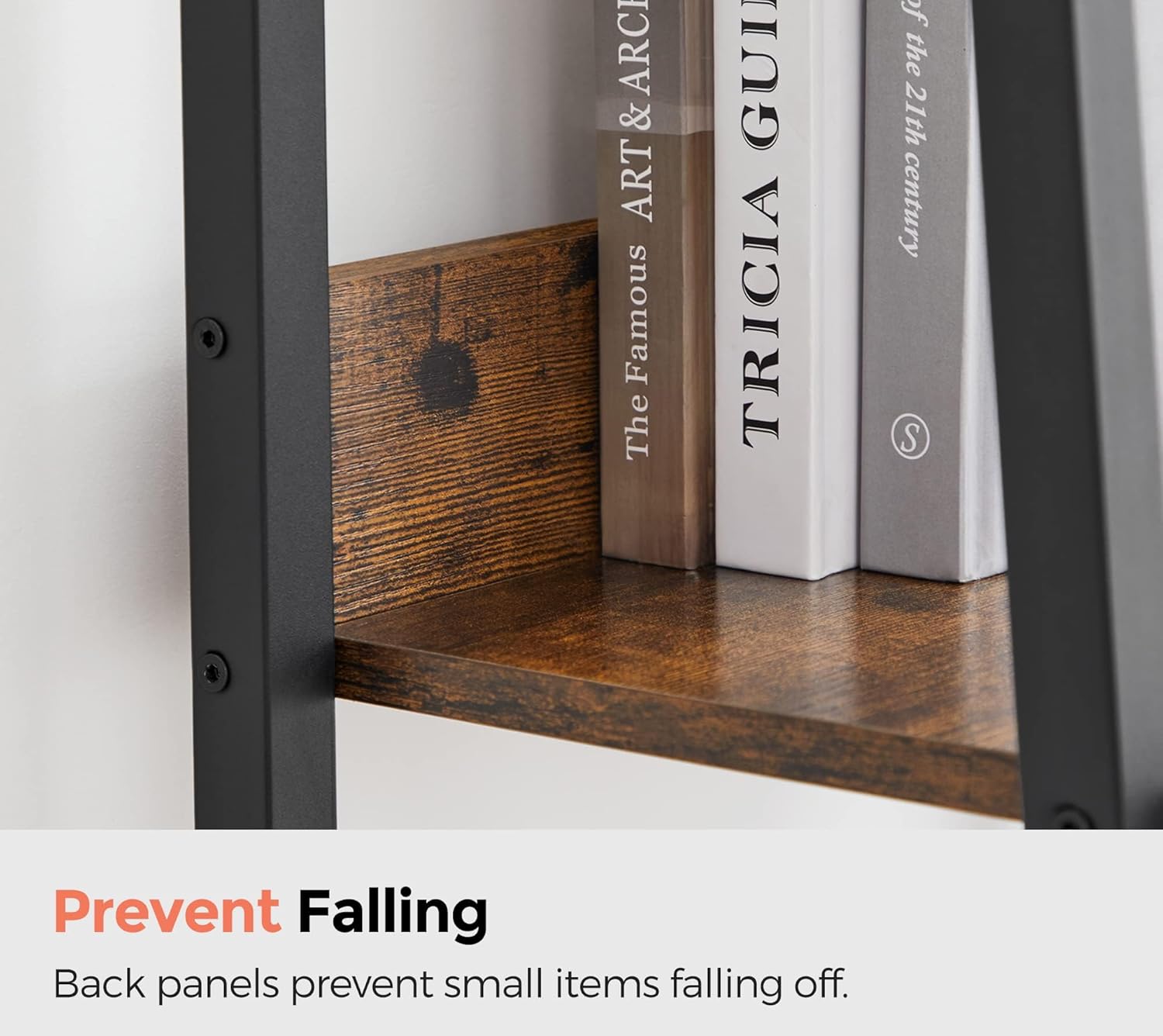 VASAGLE Bookshelf, 5-Tier Narrow Book Shelf, 11.8 x 13.3 x 66.9 Inches, Ladder Shelf for Home Office, Living Room, Bedroom, Kitchen, Rustic Brown and Ink Black ULLS109B01 - Image 6