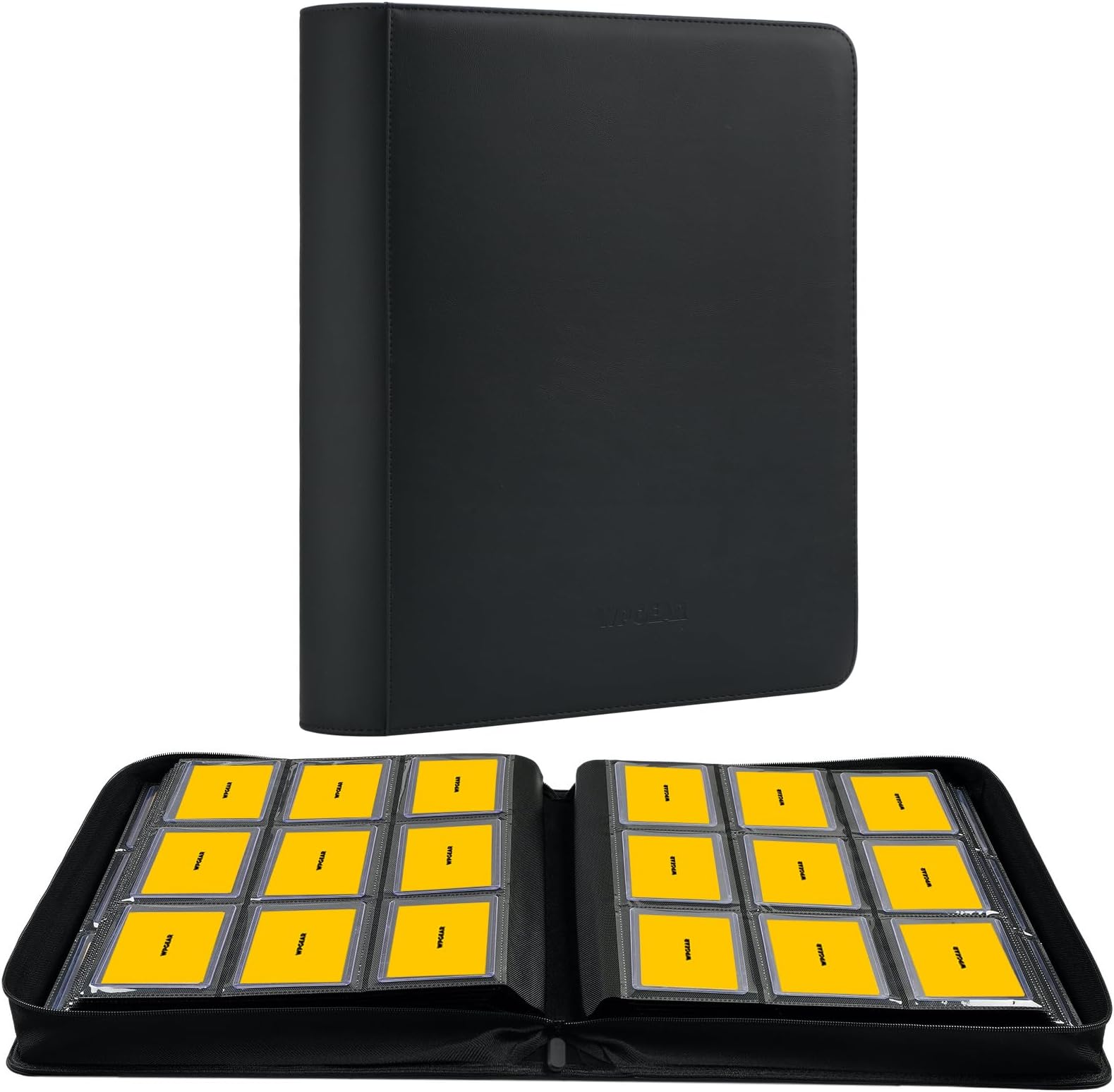 9-Pocket Black Leather Display Album, Holds 360 3x4 Toploaders, Protective and Convenient